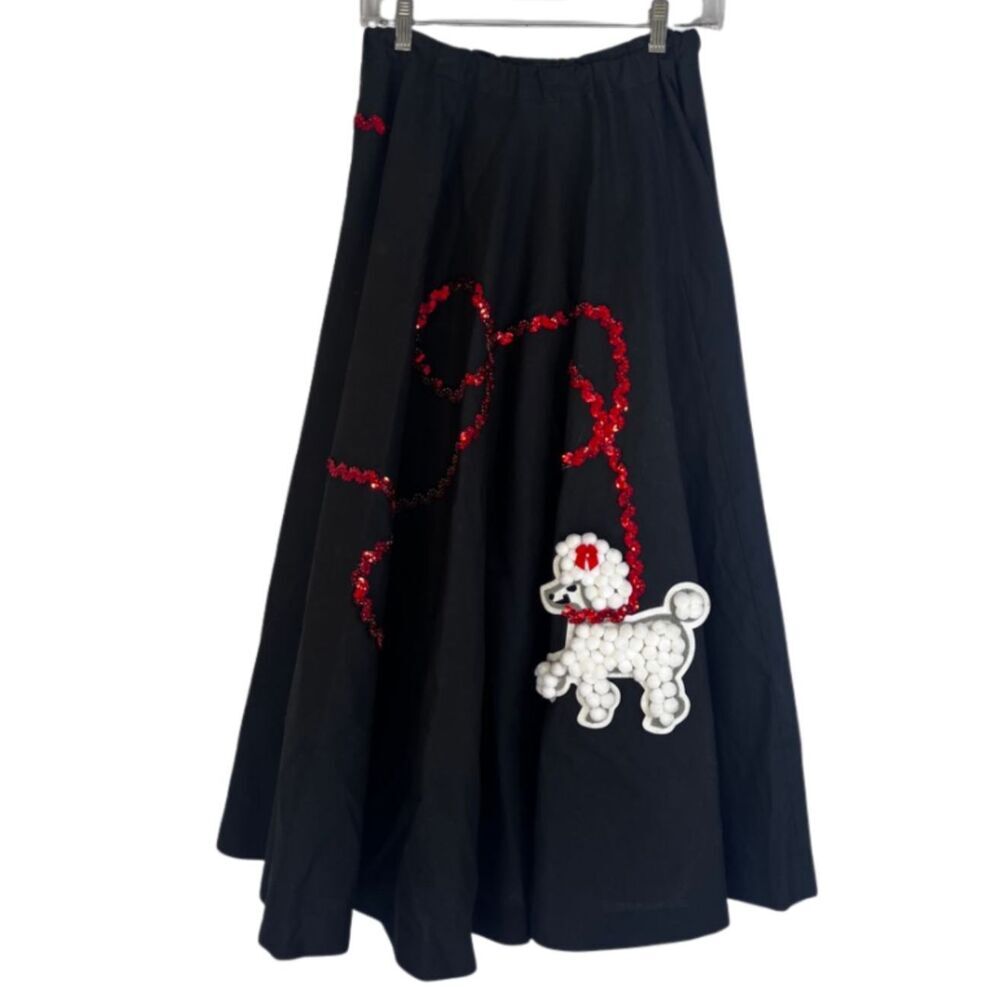 Handmade Poodle Skirt Black Puffy Poodle Sequins Circle Skirt 50s S/M Costume